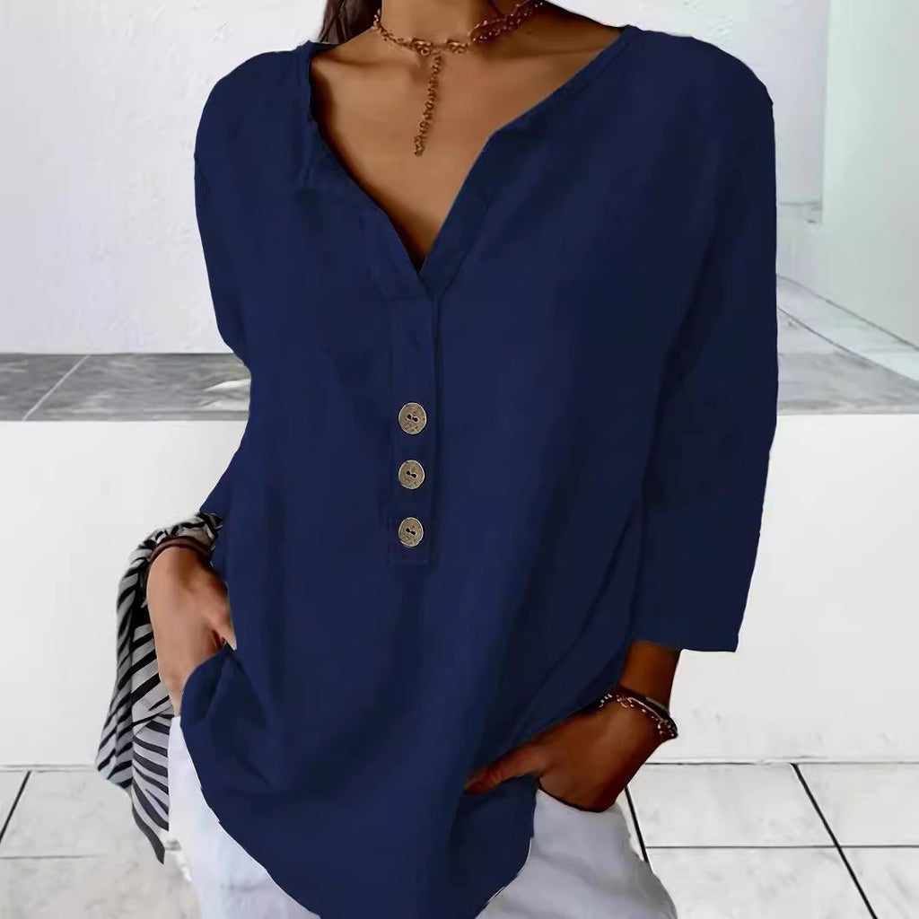 Women's Button Front Shirt Blouse – Relaxed Collared Everyday Blouse