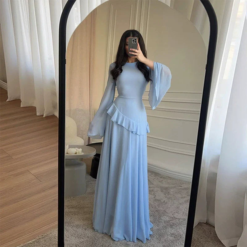 Women's Bell Sleeve Maxi Dress – Tiered Evening Dress