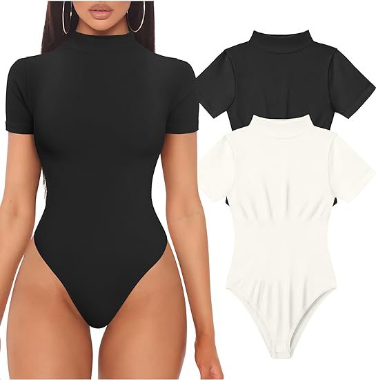 Women's High Neck Bodysuit – Fitted Short Sleeve Bodysuit