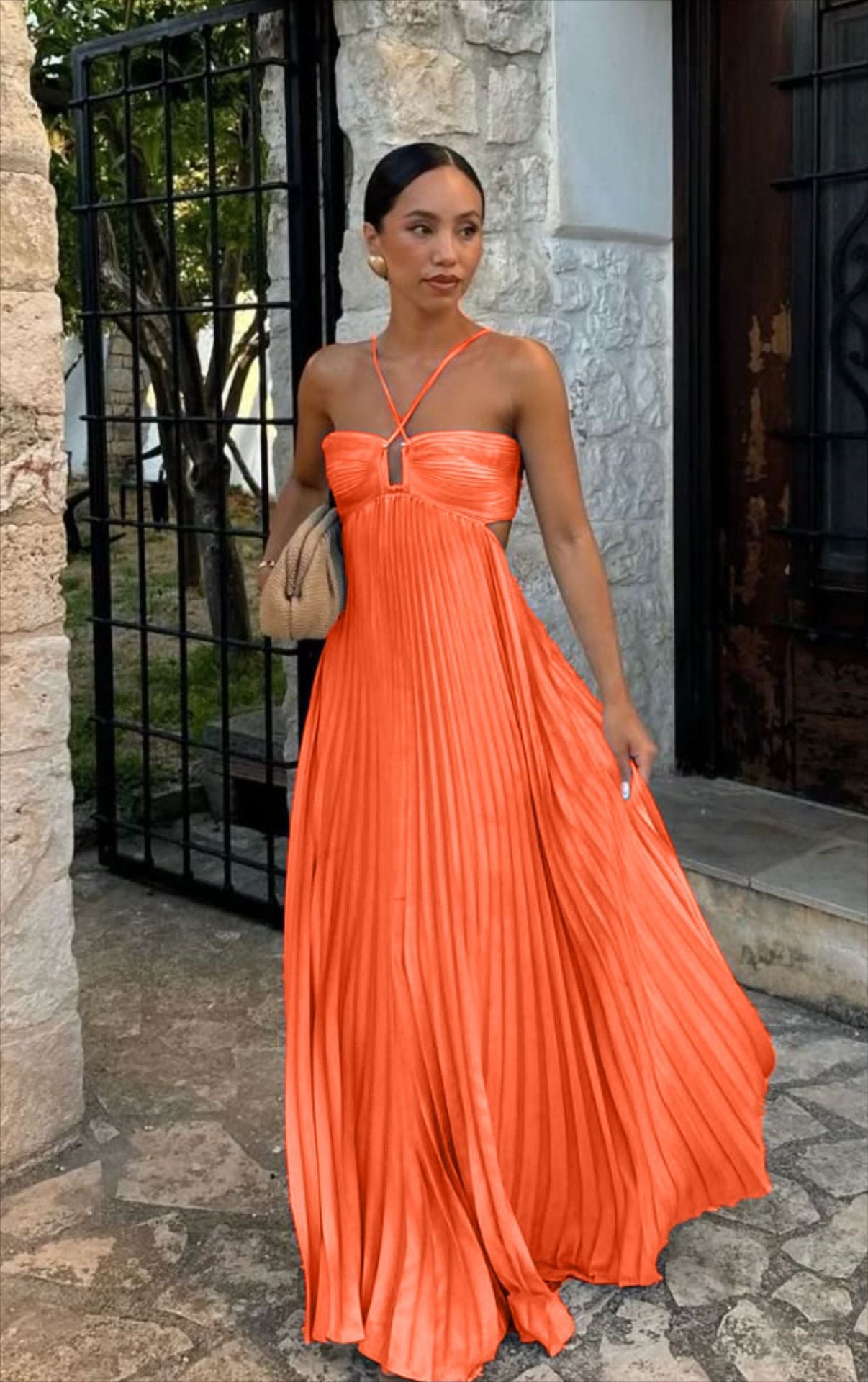 Women's Pleated Off-Shoulder Dress – Adjustable Strap Formal Dress