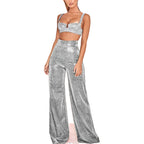 Women's Glitter Side Slit Trousers – High Waist Straight Leg Party Pants