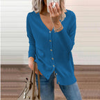 Women's V-Neck Button Cardigan – Ribbed Long Sleeve Knit Cardigan