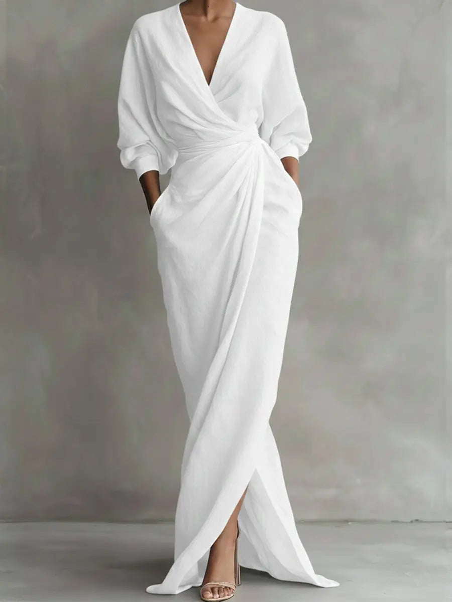 Women's V-Neck Maxi Dress – Flowy Minimalist Summer Dress