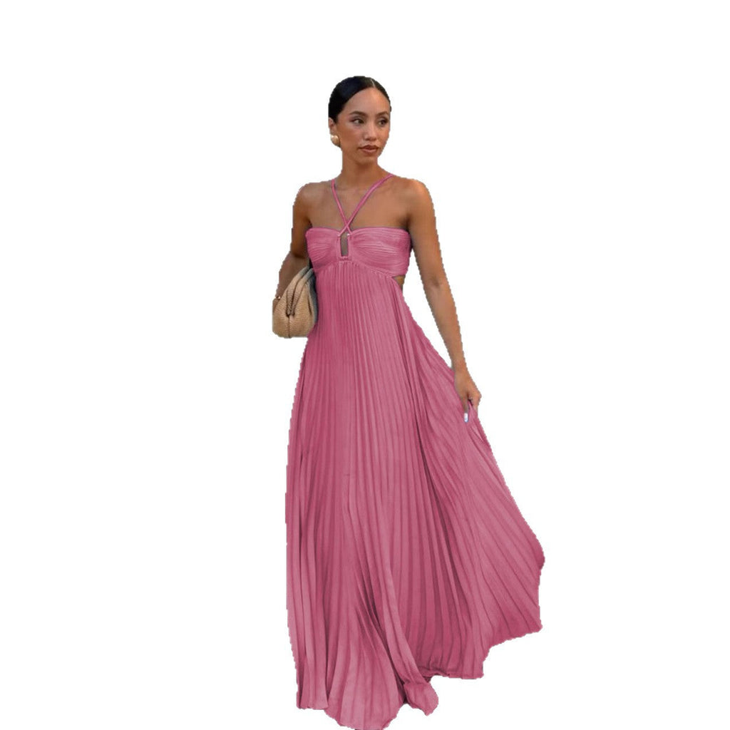 Women's Pleated Off-Shoulder Dress – Adjustable Strap Formal Dress