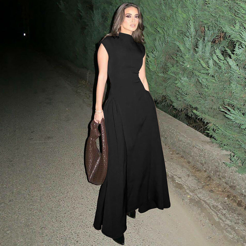 Women's High Neck Maxi Dress – Side Slit Formal Evening Gown