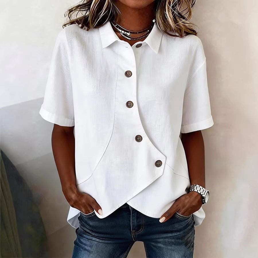 Women's Textured Blouse with Statement Buttons and Relaxed Shape