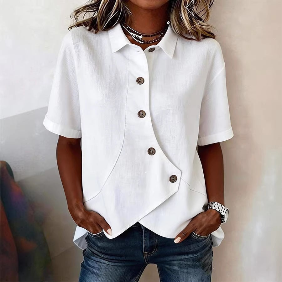 Women's Textured Blouse with Statement Buttons and Relaxed Shape
