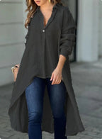 Women's Longline Shirt Blouse – Asymmetrical Button Down Tunic Blouse