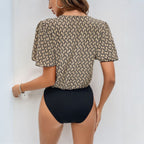 Women's Puff Sleeve Bodysuit – V-Neck Fitted Statement Bodysuit