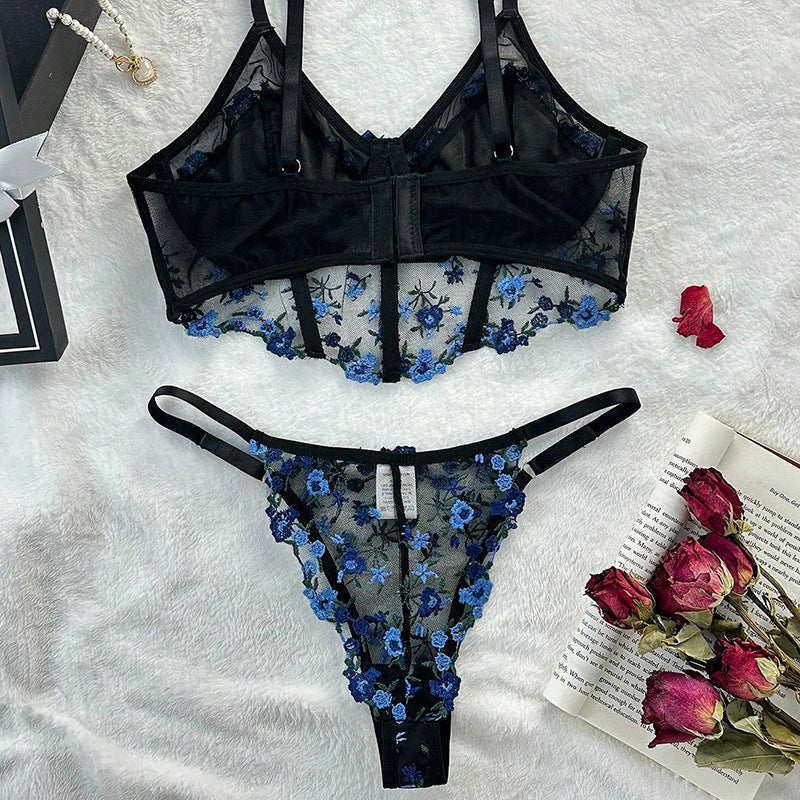 Women's French Lace Lingerie Set – Floral Bra & Matching Panty Set