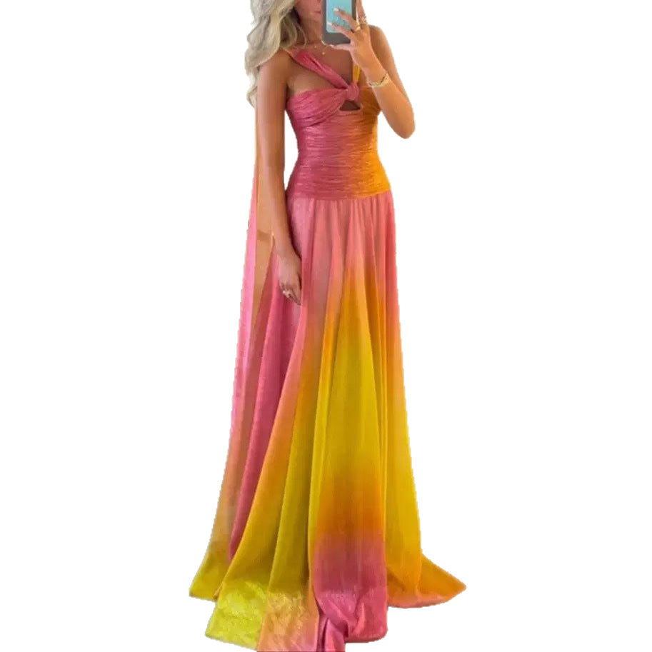 Women's Gradient Maxi Dress – Strappy Flowing Formal Evening Dress
