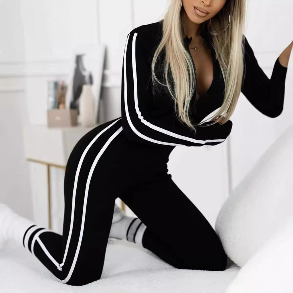 Women's Long Sleeve Sport Bodysuit – Side Stripe Fitted Active Bodysuit