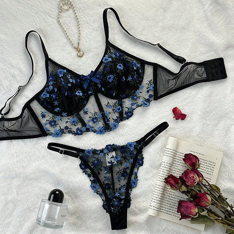 Women's French Lace Lingerie Set – Floral Bra & Matching Panty Set