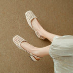 Women's Block Heel Slingback Sandals – Braided Dress Sandals
