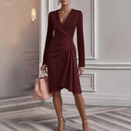 Women's Ruffle Wrap Dress – Deep V-Neck Asymmetrical Cocktail Dress