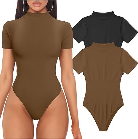 Women's High Neck Bodysuit – Fitted Short Sleeve Bodysuit