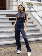 Women's Sleeveless Wide Leg Jumpsuit – Open Back Evening Jumpsuit