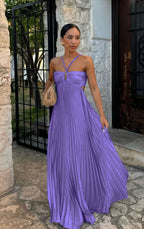 Women's Pleated Off-Shoulder Dress – Adjustable Strap Formal Dress