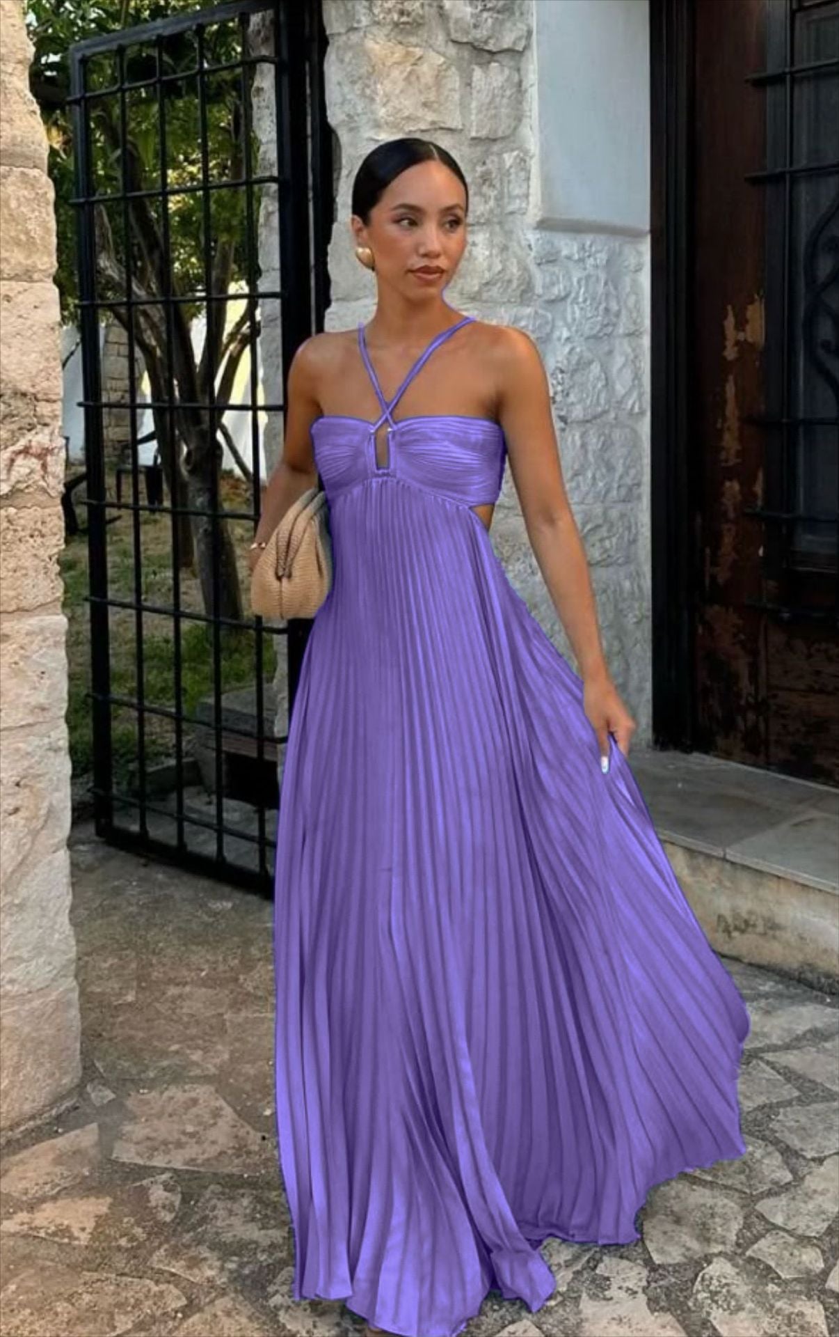Women's Pleated Off-Shoulder Dress – Adjustable Strap Formal Dress