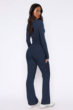 Women's Crop Top Flared Pants Set – Button Detail Casual Loungewear Set