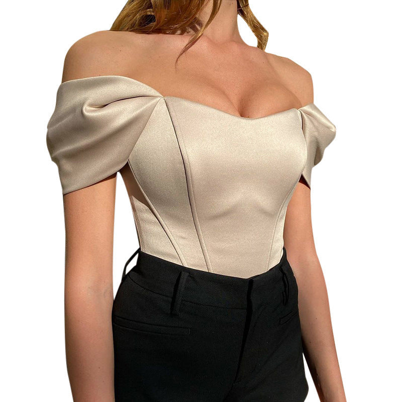 Women's Off-Shoulder Corset Bodysuit – Bow Sleeve Fitted Evening Bodysuit