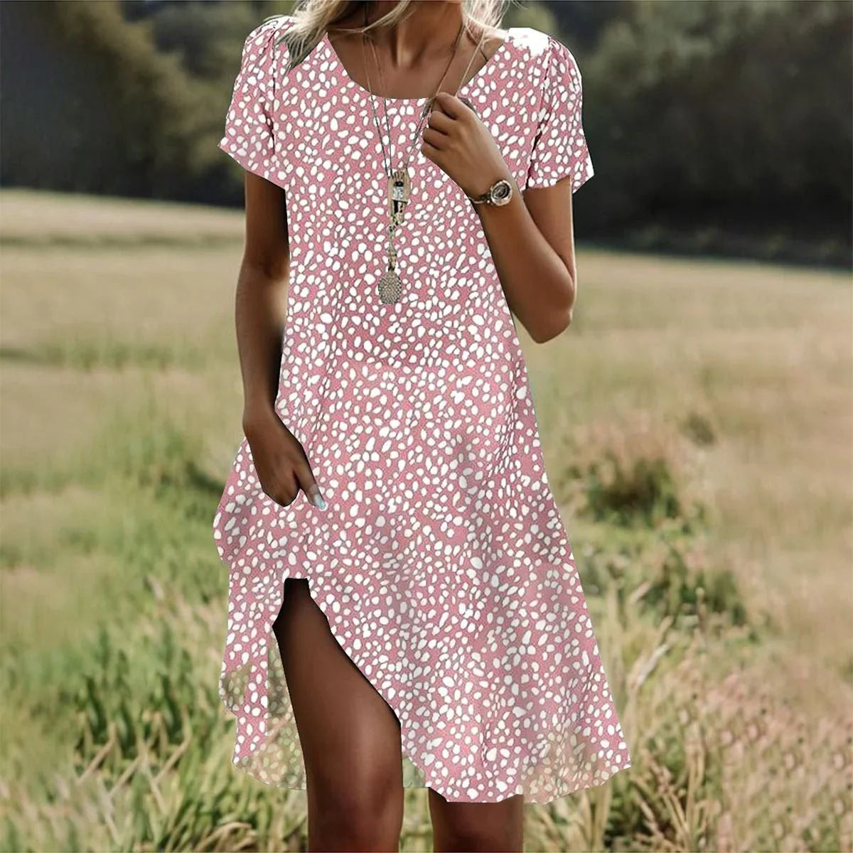 Women's Summer Midi Dress – Flowy Relaxed Fit Dress