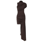 Women's Draped Dress – Asymmetrical Sash High Neck Dress