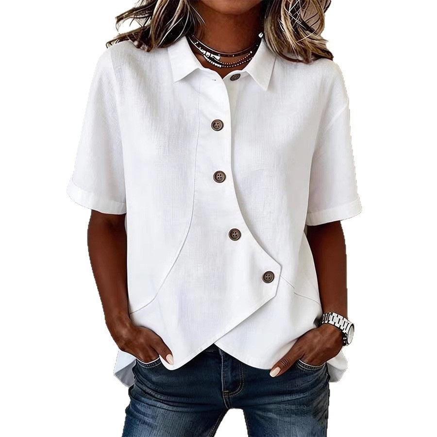 Women's Textured Blouse with Statement Buttons and Relaxed Shape