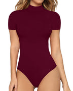Women's Mock Neck Bodysuit – Fitted Short Sleeve Bodysuit
