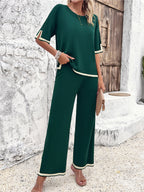 Women's Split Hem Wide Leg Lounge Set – Relaxed Top and Trousers Set