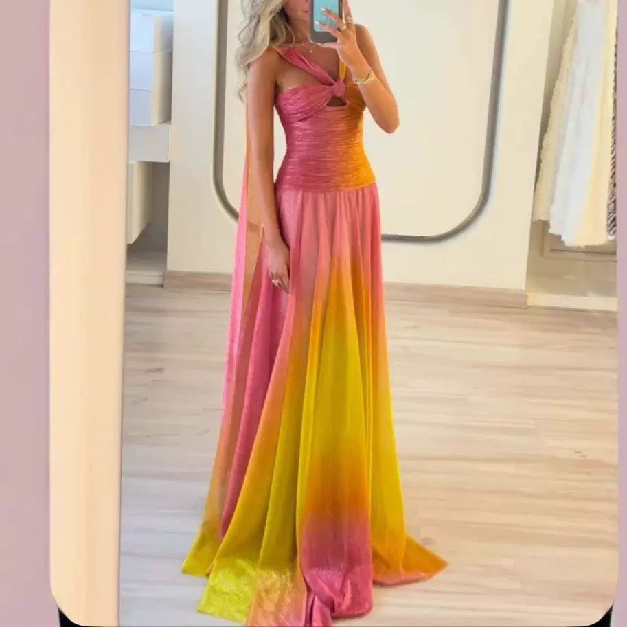 Women's Gradient Maxi Dress – Strappy Flowing Formal Evening Dress