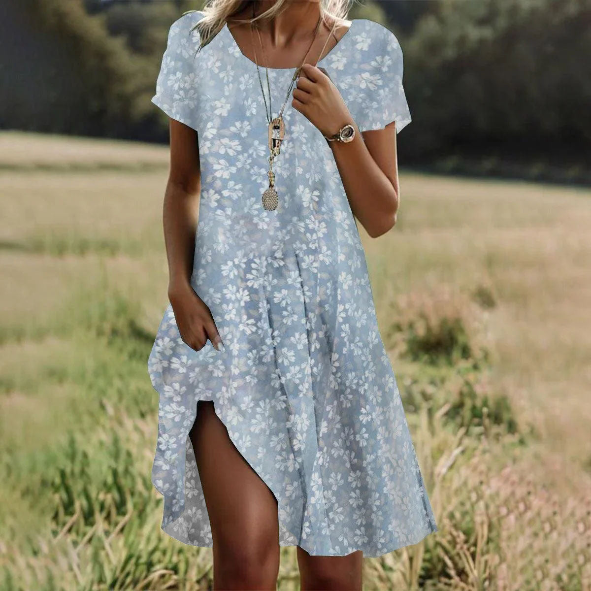 Women's Summer Midi Dress – Flowy Relaxed Fit Dress