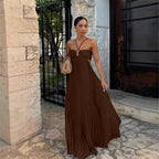 Women's Pleated Off-Shoulder Dress – Adjustable Strap Formal Dress