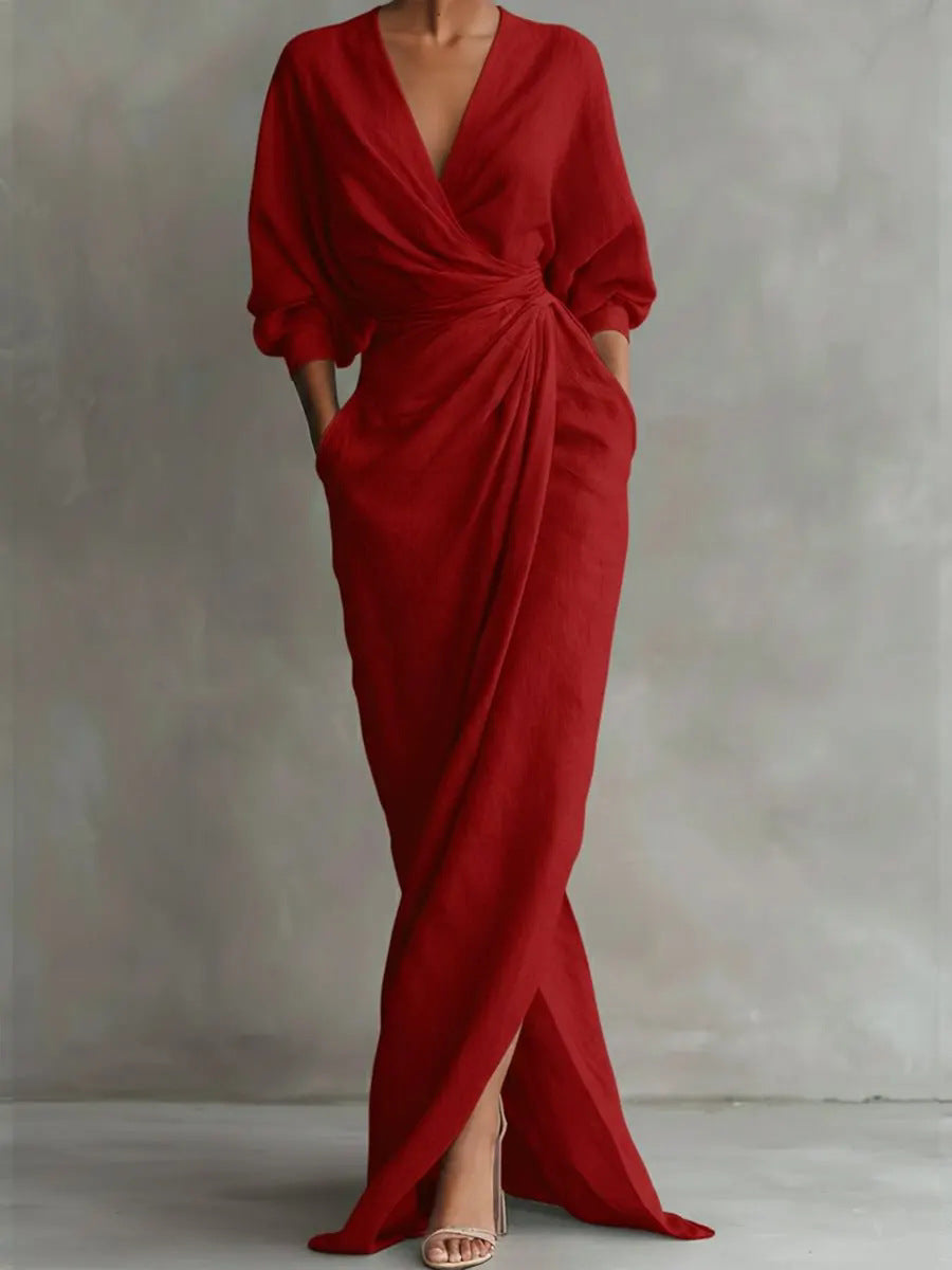 Women's V-Neck Maxi Dress – Flowy Minimalist Summer Dress