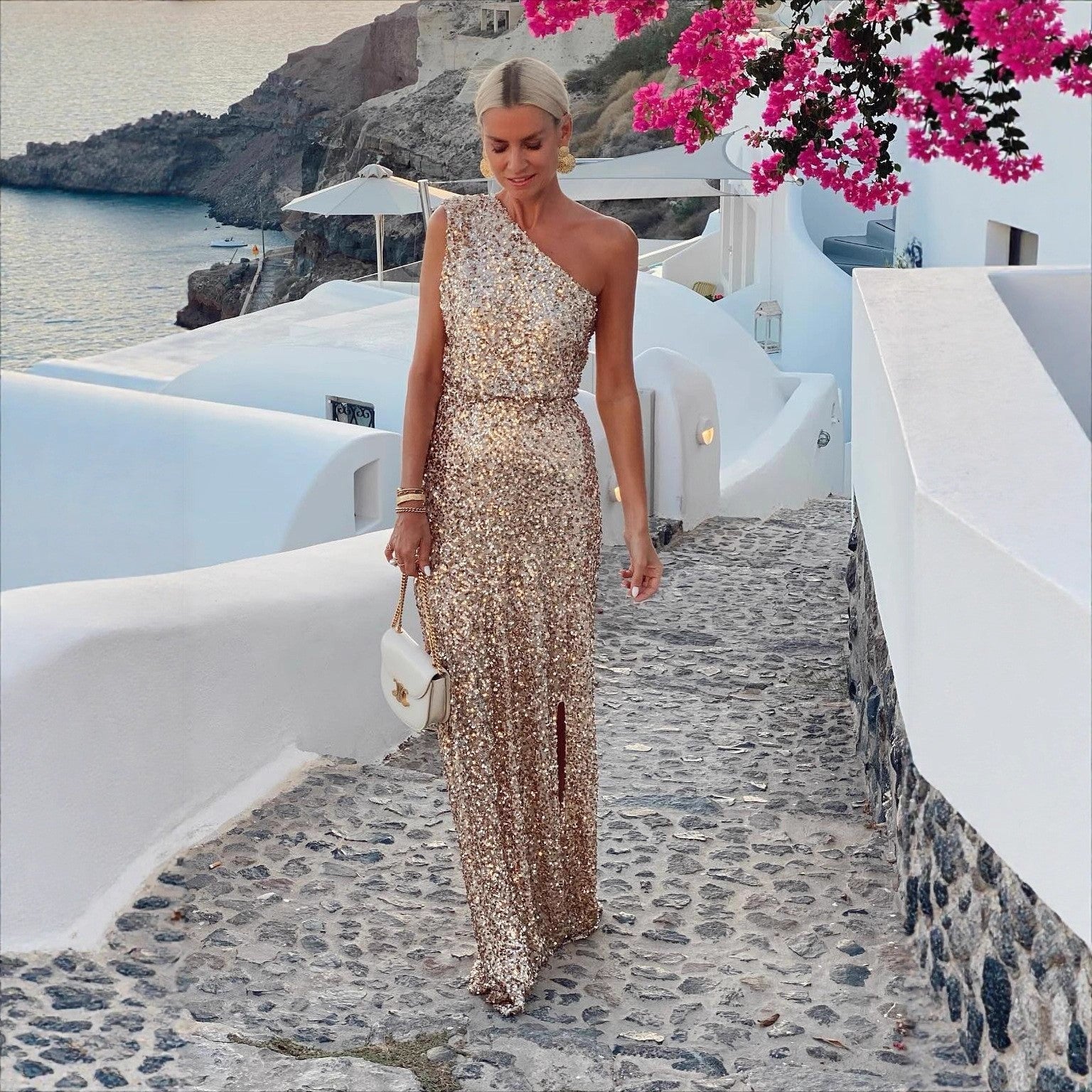 Women's Sparkly Evening Dress – Side Slit Dress