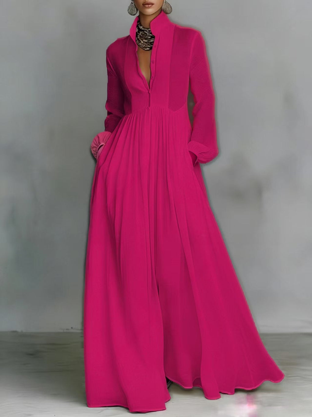 Women's Flowy Maxi Dress – V-Neck Summer Occasion Dress