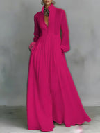 Women's Flowy Maxi Dress – V-Neck Summer Occasion Dress
