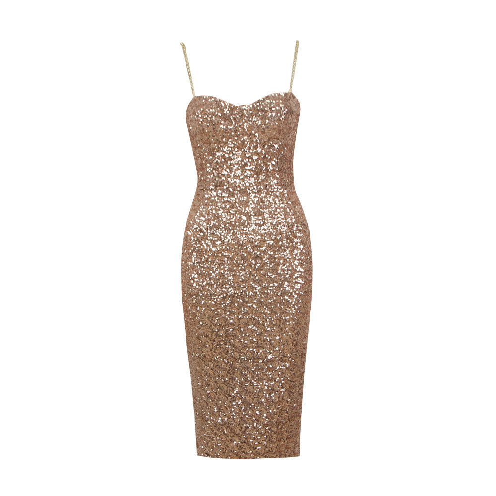 Women's Shiny Midi Dress – Slim Fit Party Dress – Vivian