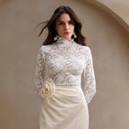 Women's High Neck Lace Bodysuit – Sheer Floral Long Sleeve Bodysuit