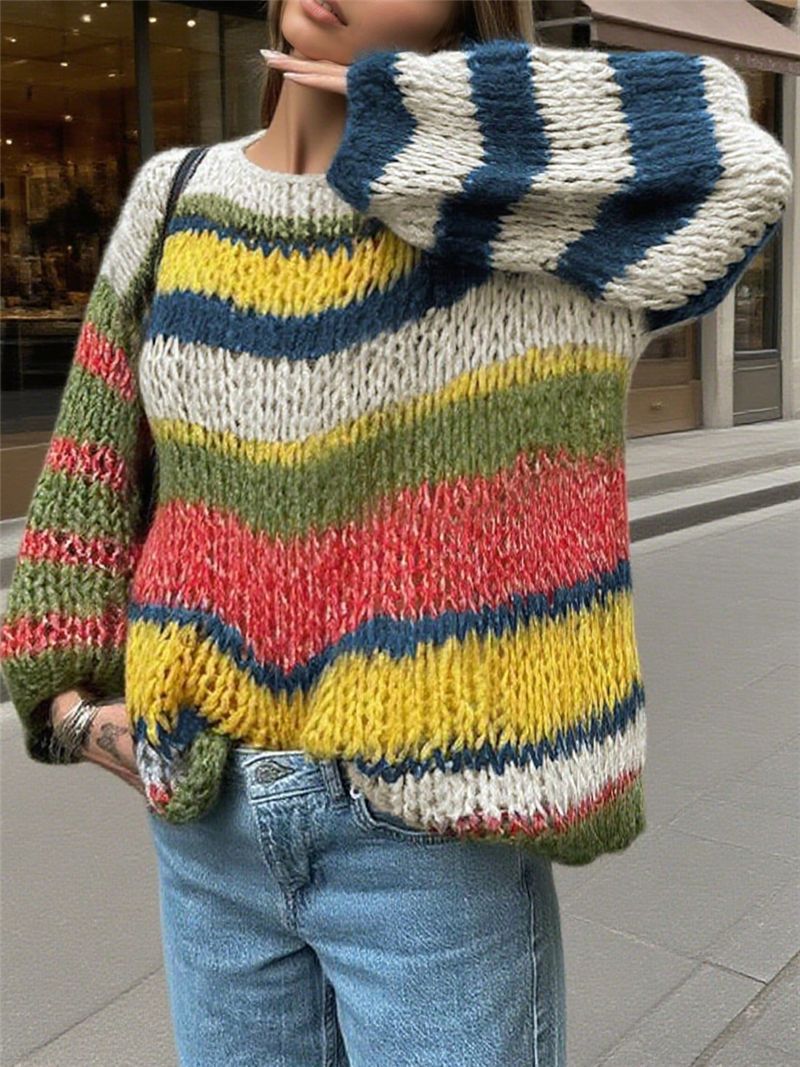 Women's Striped Open Front Cardigan – Relaxed Long Sleeve Cardigan