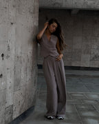 Women's Waistcoat Pants Set – Sleeveless V-Neck Vest & Wide Leg Trousers
