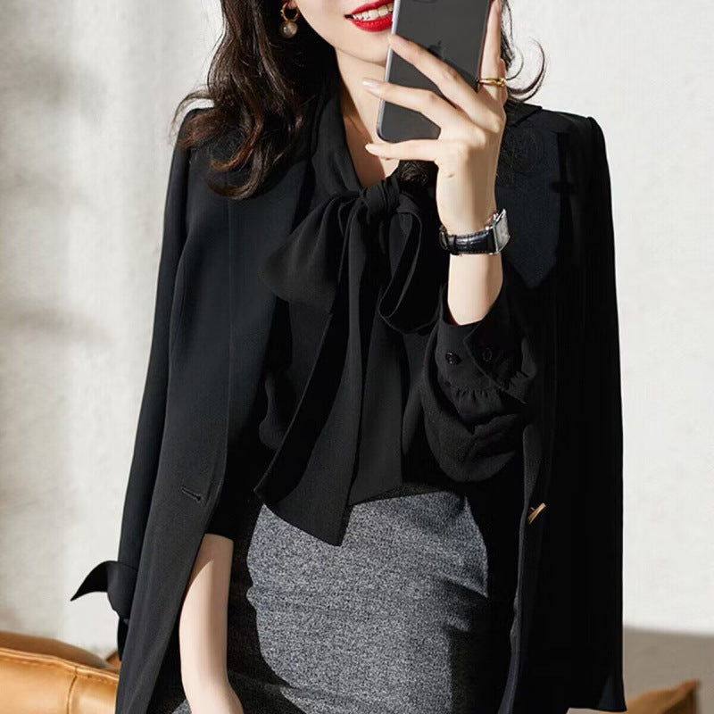 Women's Tie Neck Blouse – Belted Long Sleeve Dressy Blouse