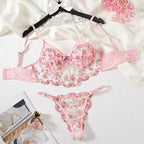 Women's French Lace Lingerie Set – Floral Bra & Matching Panty Set
