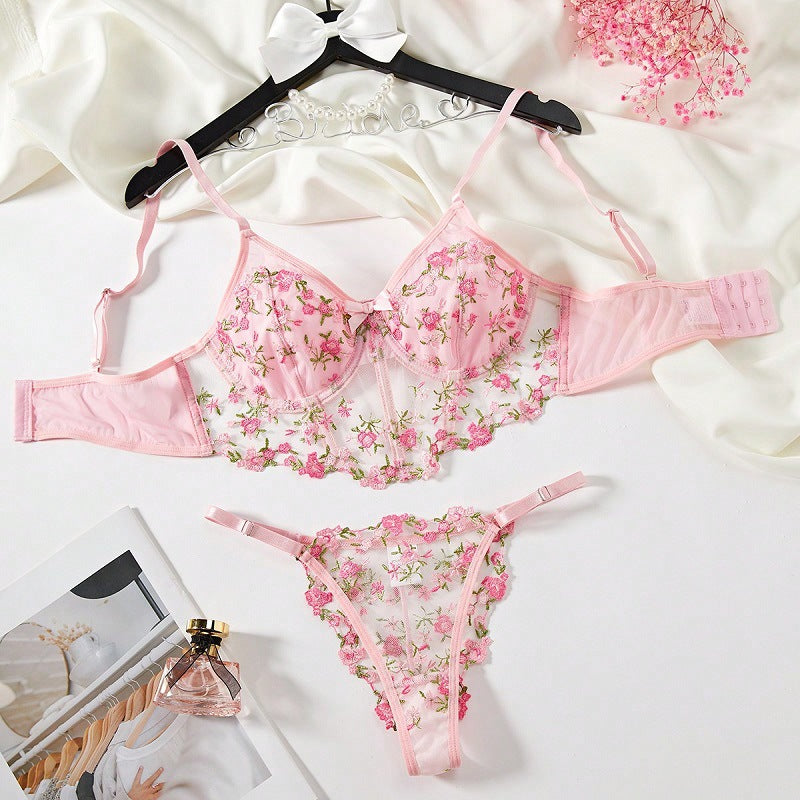Women's French Lace Lingerie Set – Floral Bra & Matching Panty Set