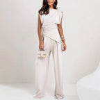 Women's Draped Top Pants Set – High Waist Wide Leg Co-Ord Set