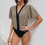 Women's Puff Sleeve Bodysuit – V-Neck Fitted Statement Bodysuit