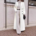 Women's Double-Breasted Long Coat – Deep Pocket Tailored Overcoat