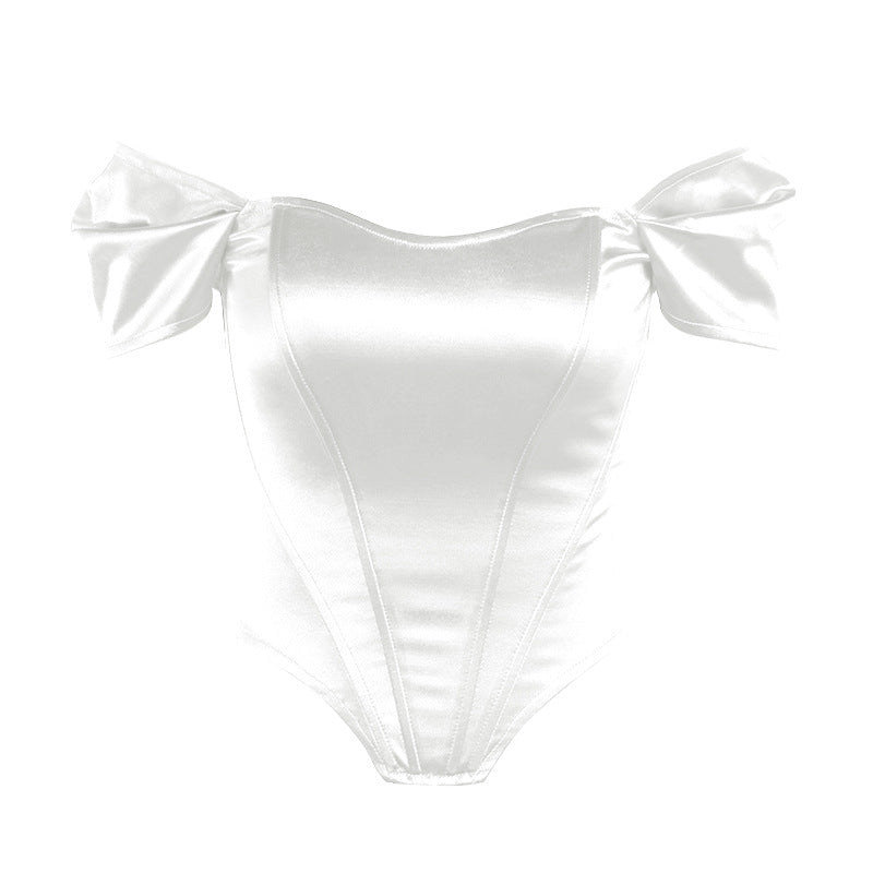 Women's Off-Shoulder Corset Bodysuit – Bow Sleeve Fitted Evening Bodysuit