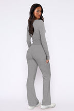 Women's Crop Top Flared Pants Set – Button Detail Casual Loungewear Set