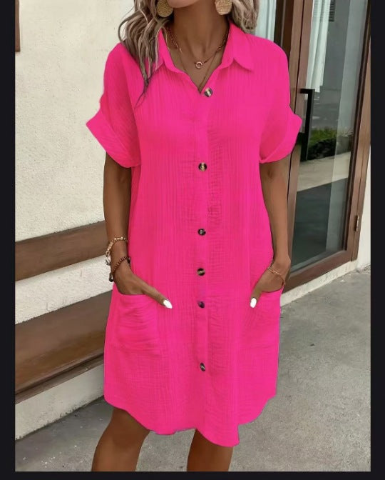 Women's Vintage V-Neck Dress – Three-Quarter Sleeve Flowy Dress